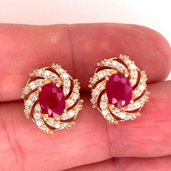 Diamond Ruby Earrings 14k Yellow Gold 3.64 TCW Certified $6,950 018671 - Picture 1 of 13